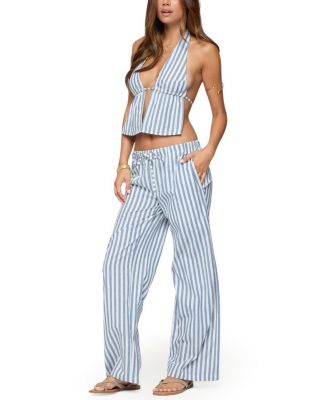  Macey Striped Split Front Backless Top