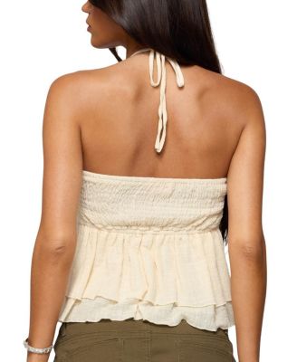  Layered Linen Look Babydoll Halter Top