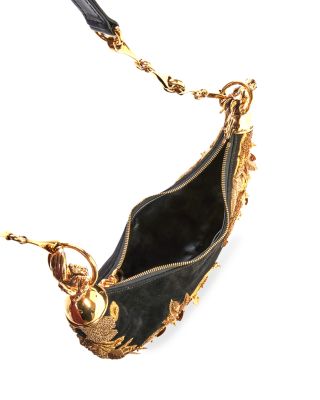 Chain Horse Embroidered Suede Shoulder Bag