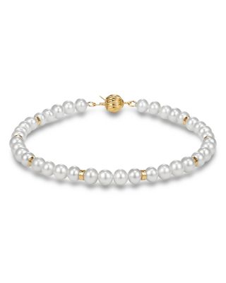 Fine Collection Freshwater Pearl &amp; Gold Rondelle Bracelet in 14K Yellow Gold