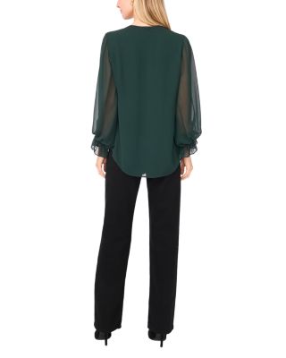 V Neck Sheer Sleeve Top