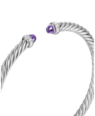 Cablespira Flex&reg; Bracelet in Sterling Silver with Amethyst and Diamonds, 4mm