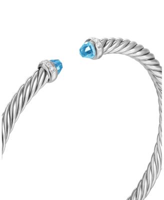 Cablespira Flex&reg; Bracelet in Sterling Silver with Blue Topaz and Diamonds, 4mm