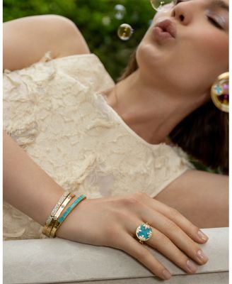 18K Yellow Gold Venetian Princess Medallion Turquoise, Mother of Pearl & Diamond Reversible Ring