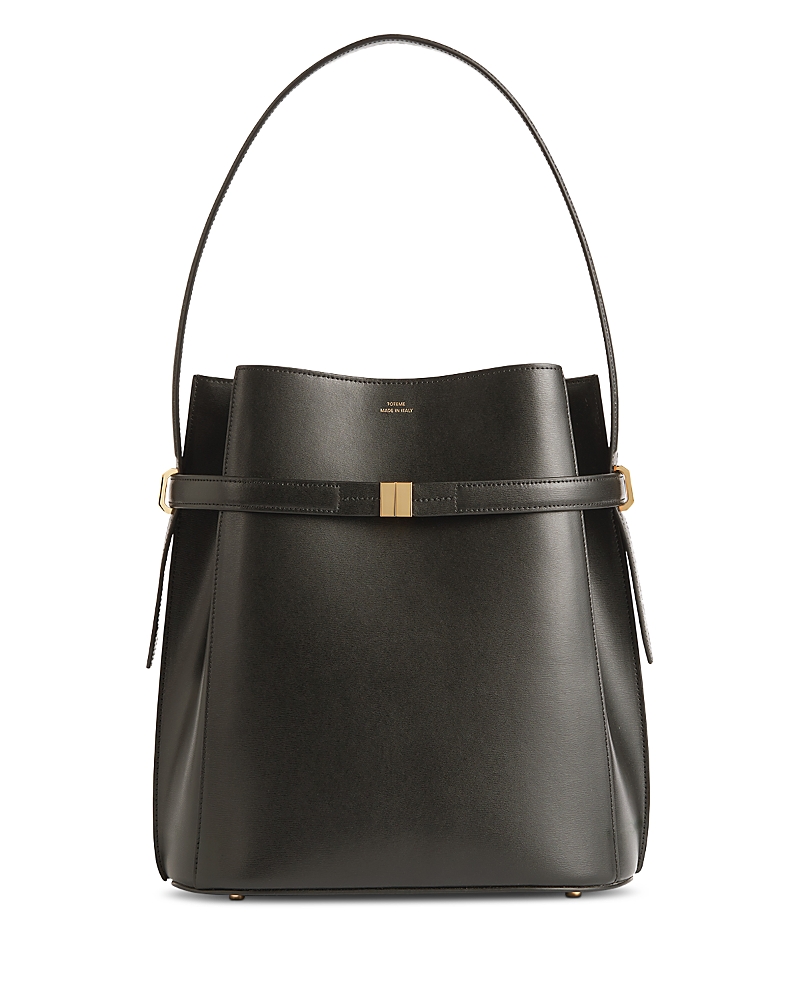 Totême Belted Palmellata Leather Bucket Bag In Black