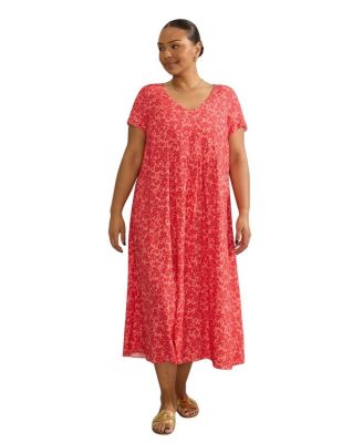  Short Sleeve V-Neck Midi Dress