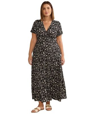  Print Short Sleeve Maxi Wrap Dress