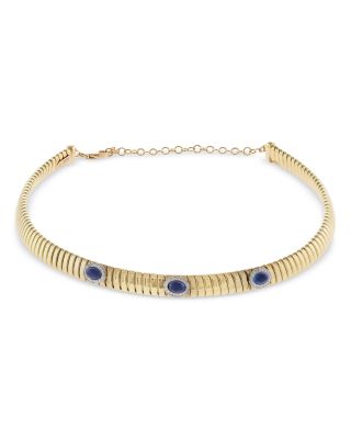 18K Yellow Gold Via Giardino Stone & Diamond Tubogas Triple Domed Collar Necklace, 12"-15"