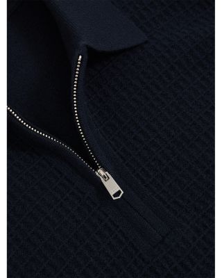 Hamilton Long Sleeved Half Zip Square Textured Wool Polo Shirt