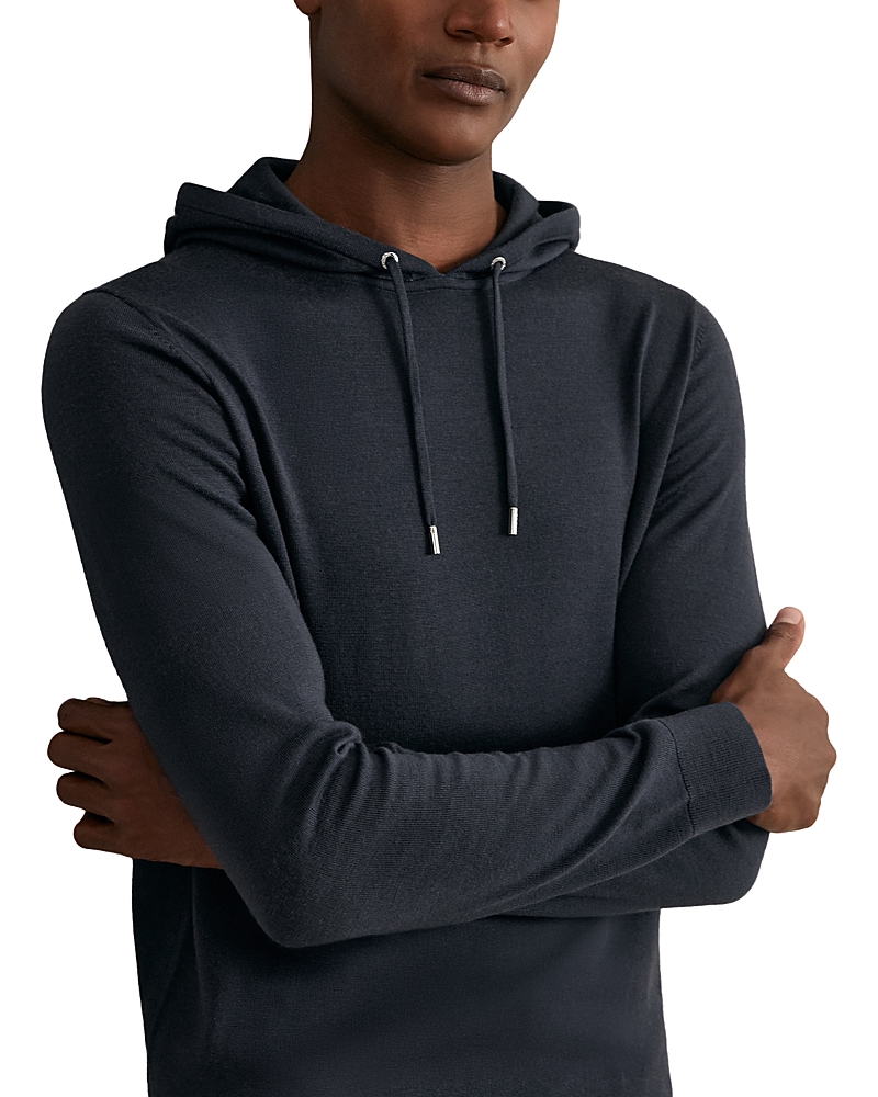 Reiss Midnight Navy Merino Wool Drawstring Hoodie In Blue
