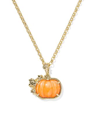 Orange Mother of Pearl Pumpkin Pendant Necklace, 30"