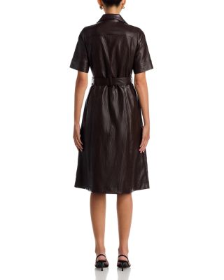 Faux Leather Short Sleeve Button Down Fit & Flare Dress