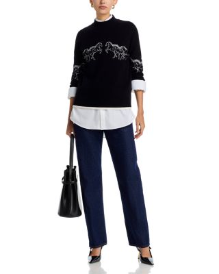 Horse Embroidered Mock Neck Sweater