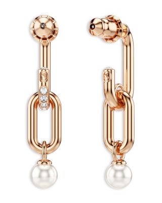Constella Pav&eacute; Link & Faux Pearl Drop Earrings