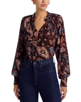 Split Neck Paisley Print Blouse