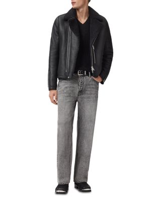 Correz Shearling Trim Leather Biker Jacket