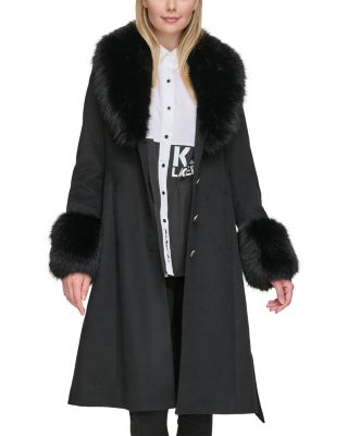 Wool Blend Faux Fur Trim Coat