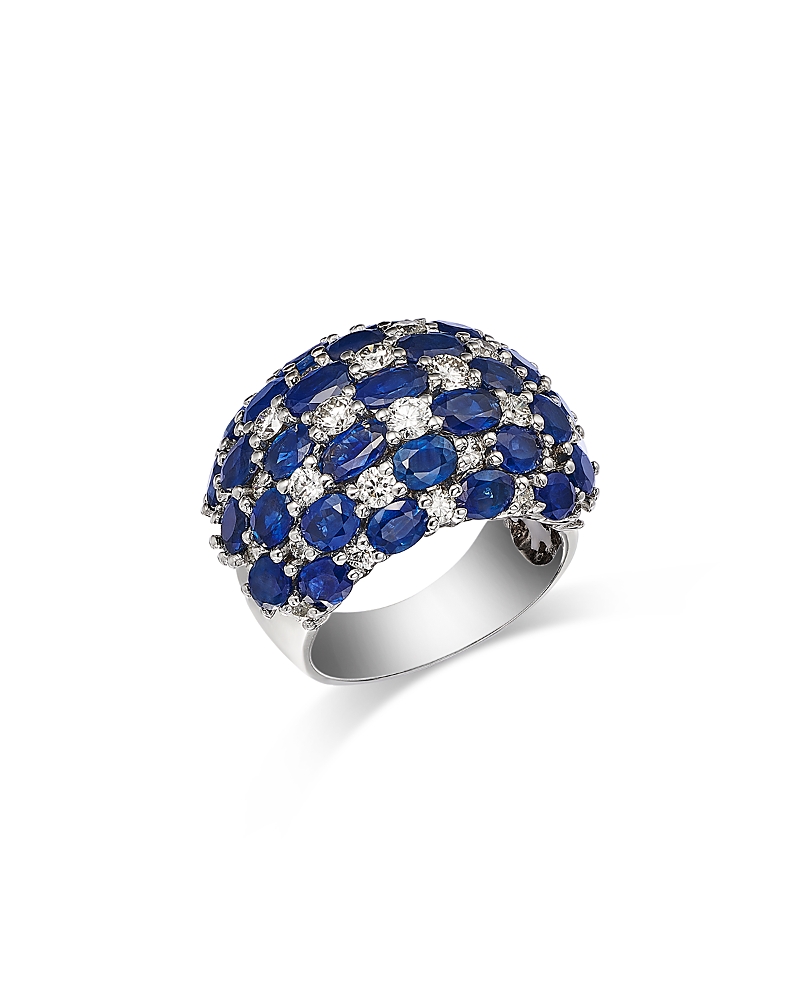 Bloomingdale’s Fine Collection Blue Sapphire & Diamond Checkerboard Cluster Ring in 14K White Gold