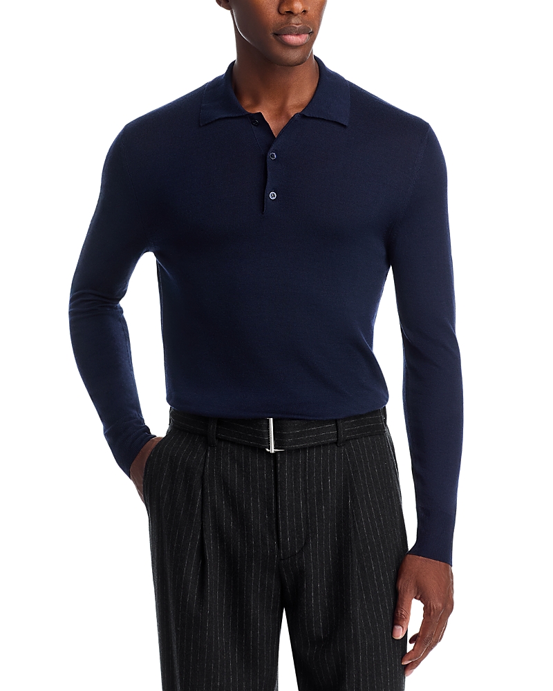 Canali Merino Knit Polo Sweater In Blue