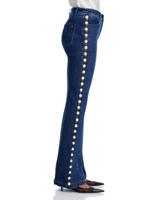 Embellished High Rise Slim Jeans in Oceane