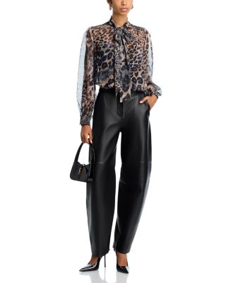 Leopard Print Tie Neck Top - Exclusive