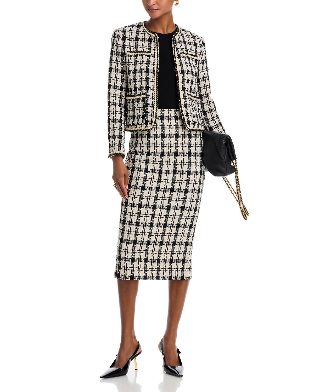 Houndstooth Tweed Midi Skirt - Exclusive thumbnail 2