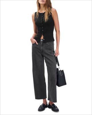 High Rise Wide Leg Ankle Jeans in Raven