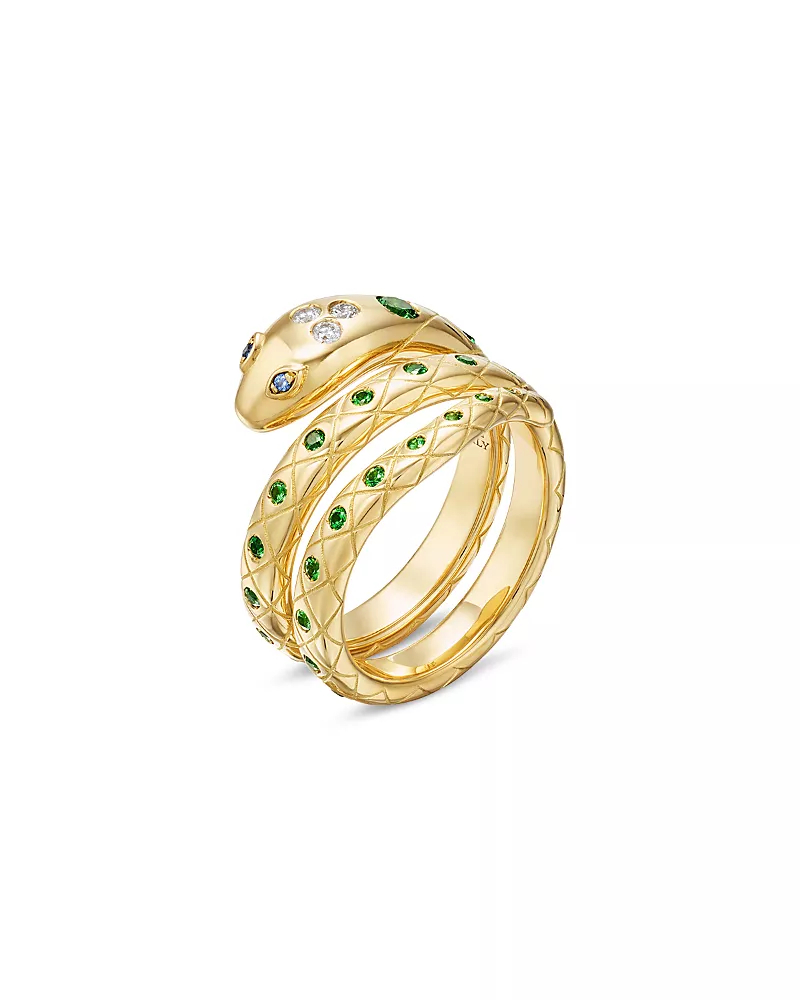 Temple St. Clair 18K Yellow Gold Fj Tsavorite, Blue Sapphire, & Diamond Delphi Serpent Wrap Ring