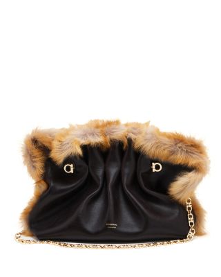Pierced Leather & Shearling Shoulder Bag