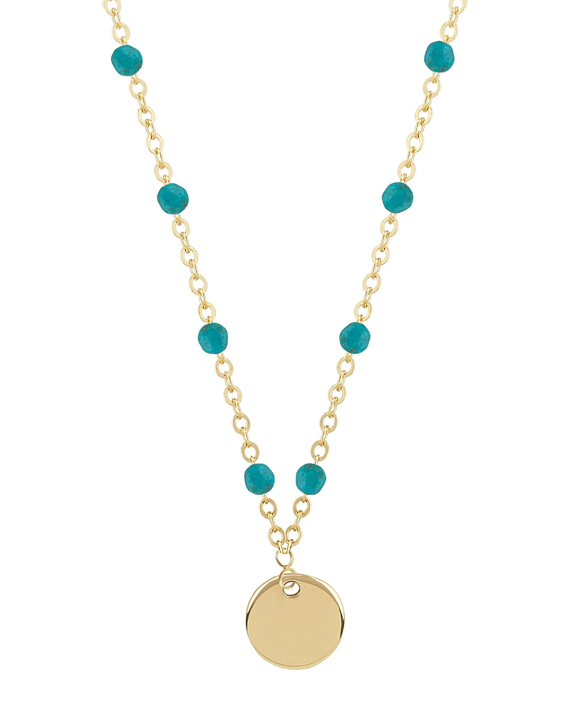 Bloomingdale's Fine Collection Turquoise Bead Disc Pendant Necklace In 14k Yellow Gold, 18 In Blue