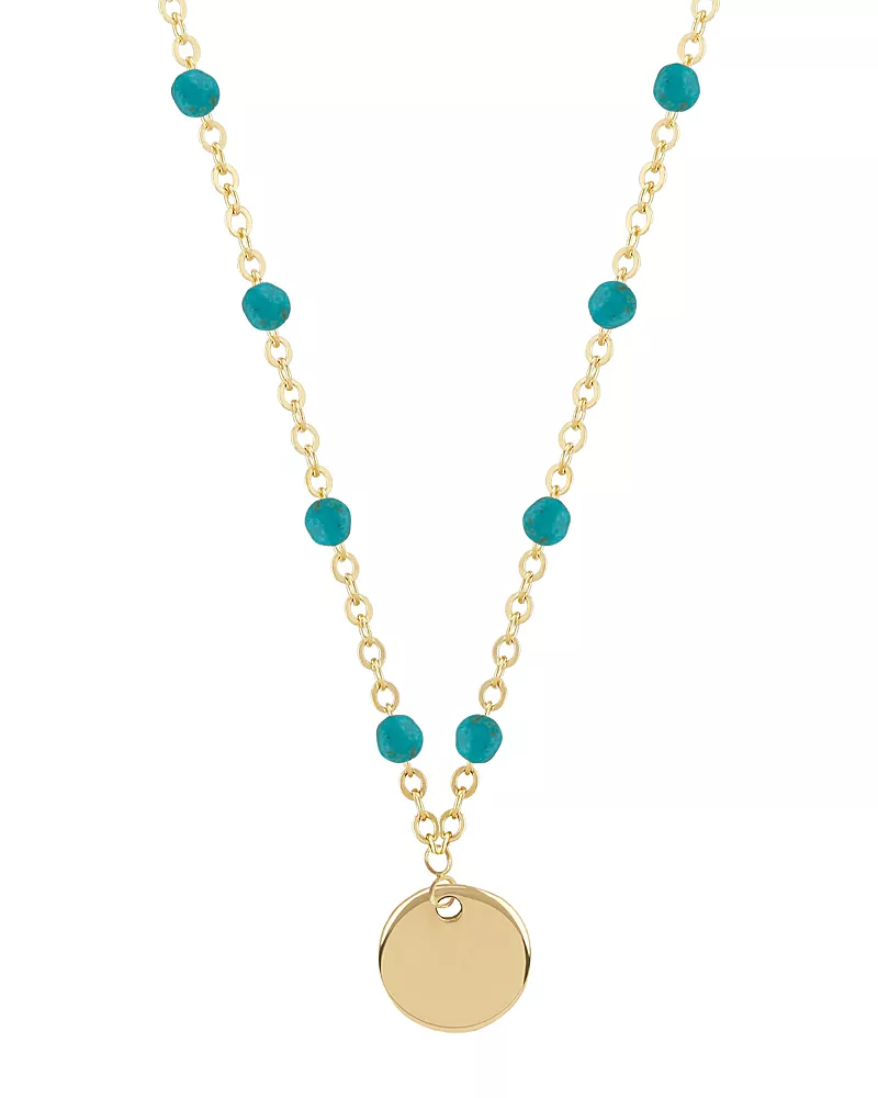 Bloomingdale's Fine Collection Turquoise Bead Disc Pendant Necklace in 14K Yellow Gold, 18