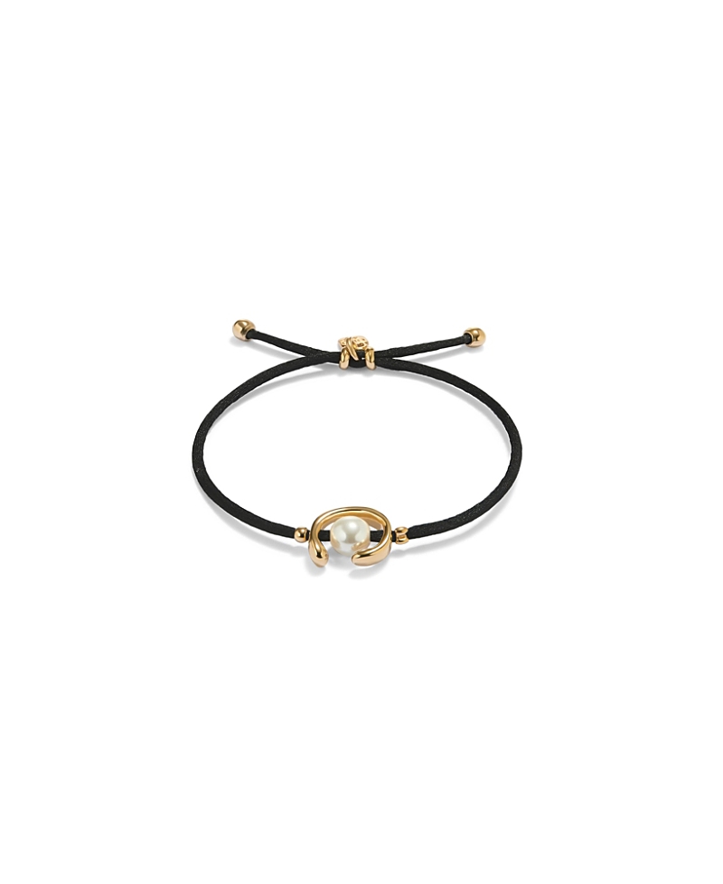 Unode50 18k Gold-plated Black Thread Bracelet With Shell Pearl Accessory. In Black