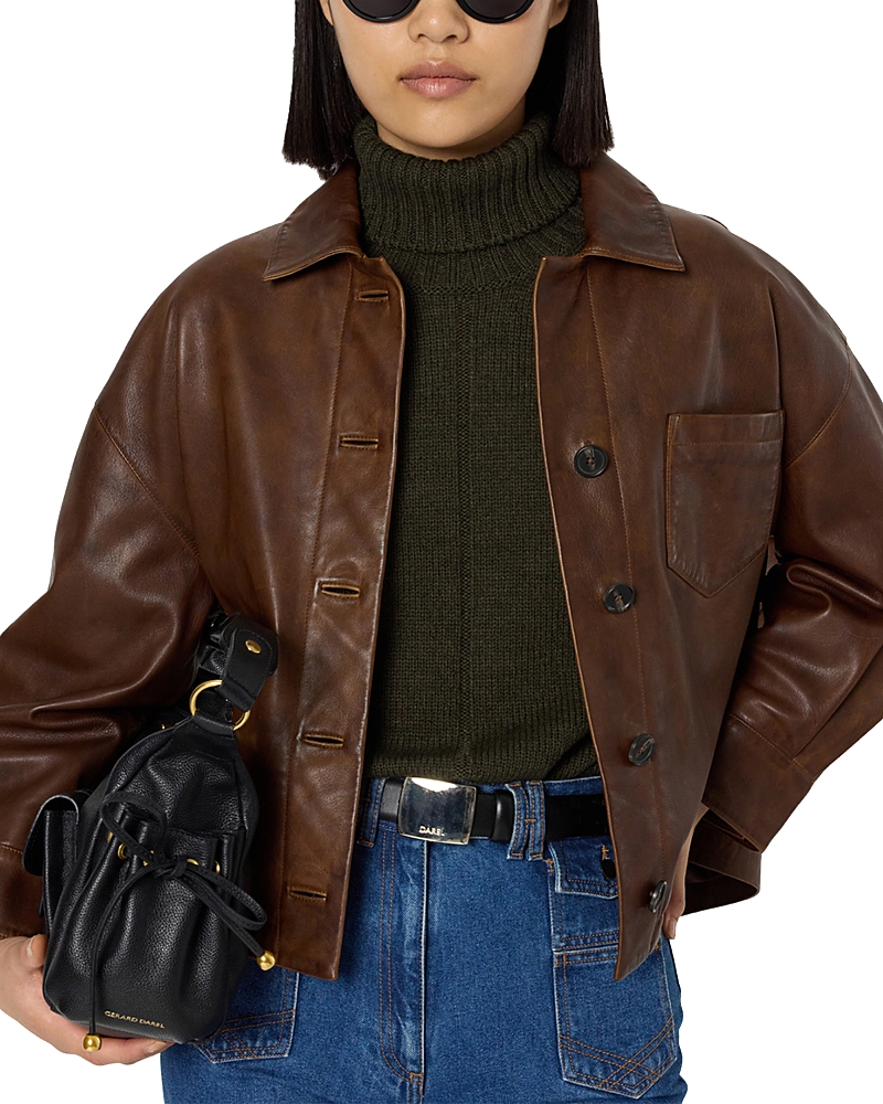 Gerard Darel Nicole Leather Jacket In Brown