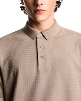 Textured Allover Geometric Square Jacquard Motif Polo Shirt