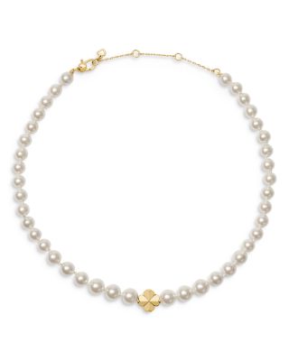Spade Flower Imitation Pearl Collar Necklace, 16-19"