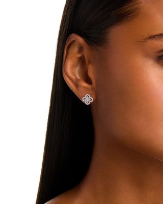 Diamond Round & Baguette Clover Stud Earrings in 14K White Gold, 0.5 tcw