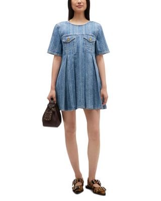 Striped Denim Pleated Dress