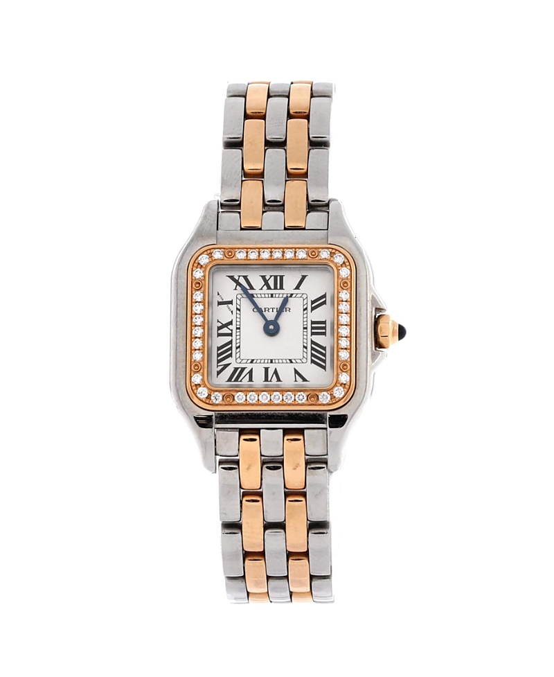 Pre-owned Pre-owned Cartier Cartier Panthere De Cartier Quartz Watch In Stainless Steel And Rose Gold With Diamond Bez In Brown