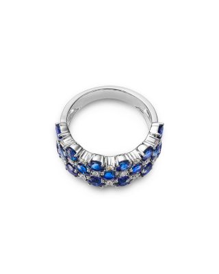 Blue Sapphire & Diamond Multi Row Ring in 14K White Gold