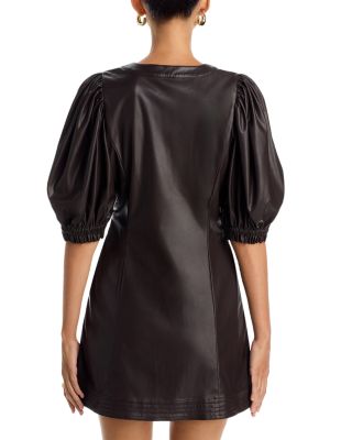 Faux Leather Puffed Sleeve Dress