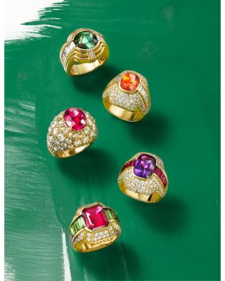 Amethyst, Ruby & Diamond Cocktail Ring in 18K Yellow Gold - Exclusive