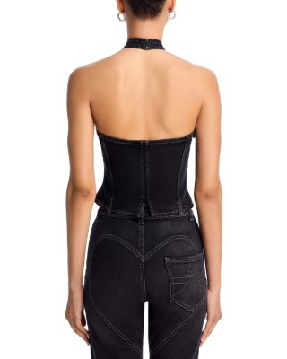 Denim Bow Halter Top & Bow Detail Straight Leg Jeans