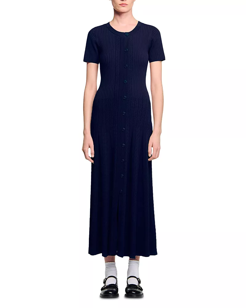 Sandro Short Sleeve Knit Maxi Dress