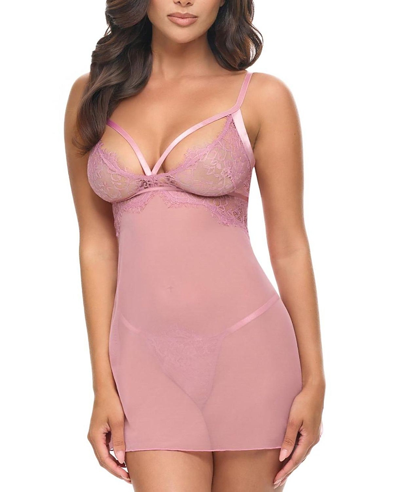 Oh La La Cheri Flora Sheer Lace Babydoll In Pink
