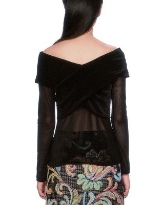 Velvet Mesh Off the Shoulder Top