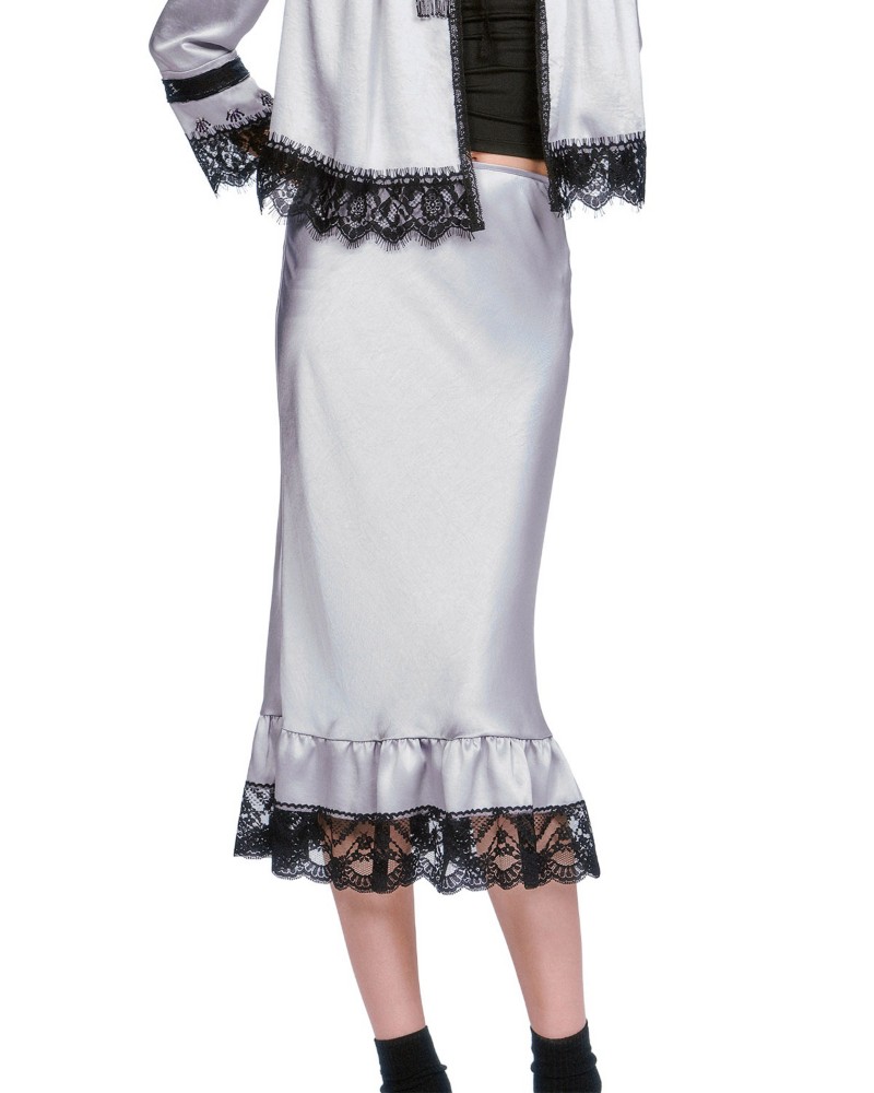 Anna Sui Boudoir Lace Skirt in Silver