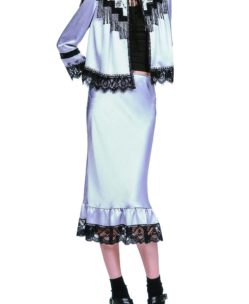 Anna Sui Boudoir Satin Beaded Fringe Bed Jacket In Silver