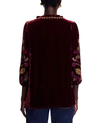 Embroidered Velvet Top