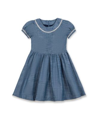  Girls' Organic Puff Sleeve Pintuck Chambray Dress - Little Kid, Big Kid