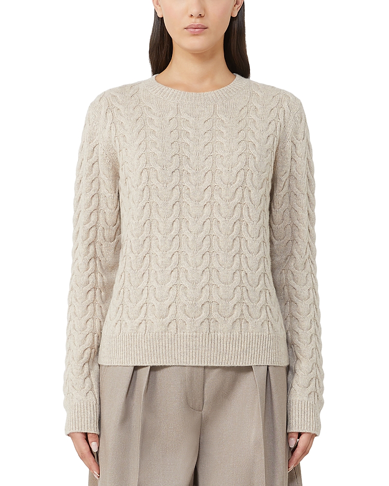 Max Mara Aramis Cashmere Crewneck Cable Knit Sweater In Neutral